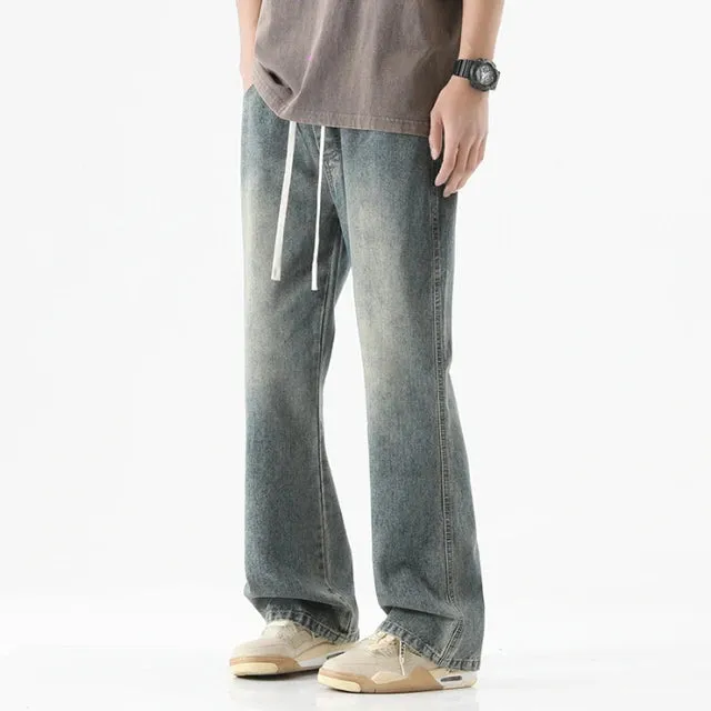 AmericanEase Herren Frühling Sommer Retro Flare Jeans mit Elastischer Taille
