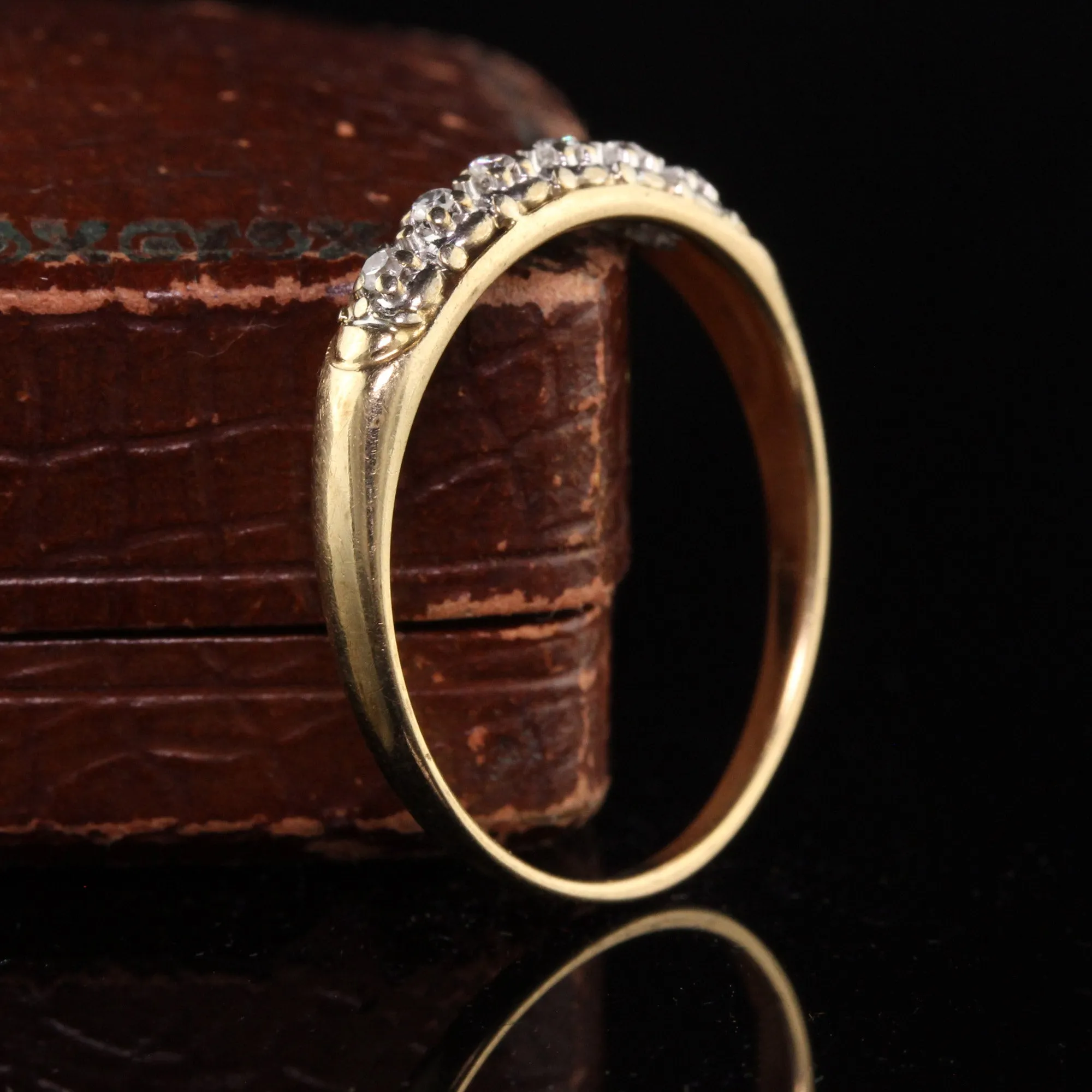 Antique Art Deco 14K Yellow and White Gold Single Cut Diamond Wedding Band