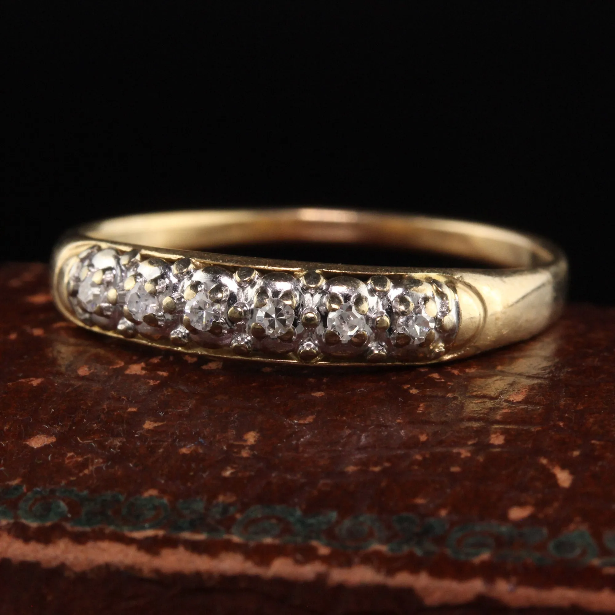 Antique Art Deco 14K Yellow and White Gold Single Cut Diamond Wedding Band