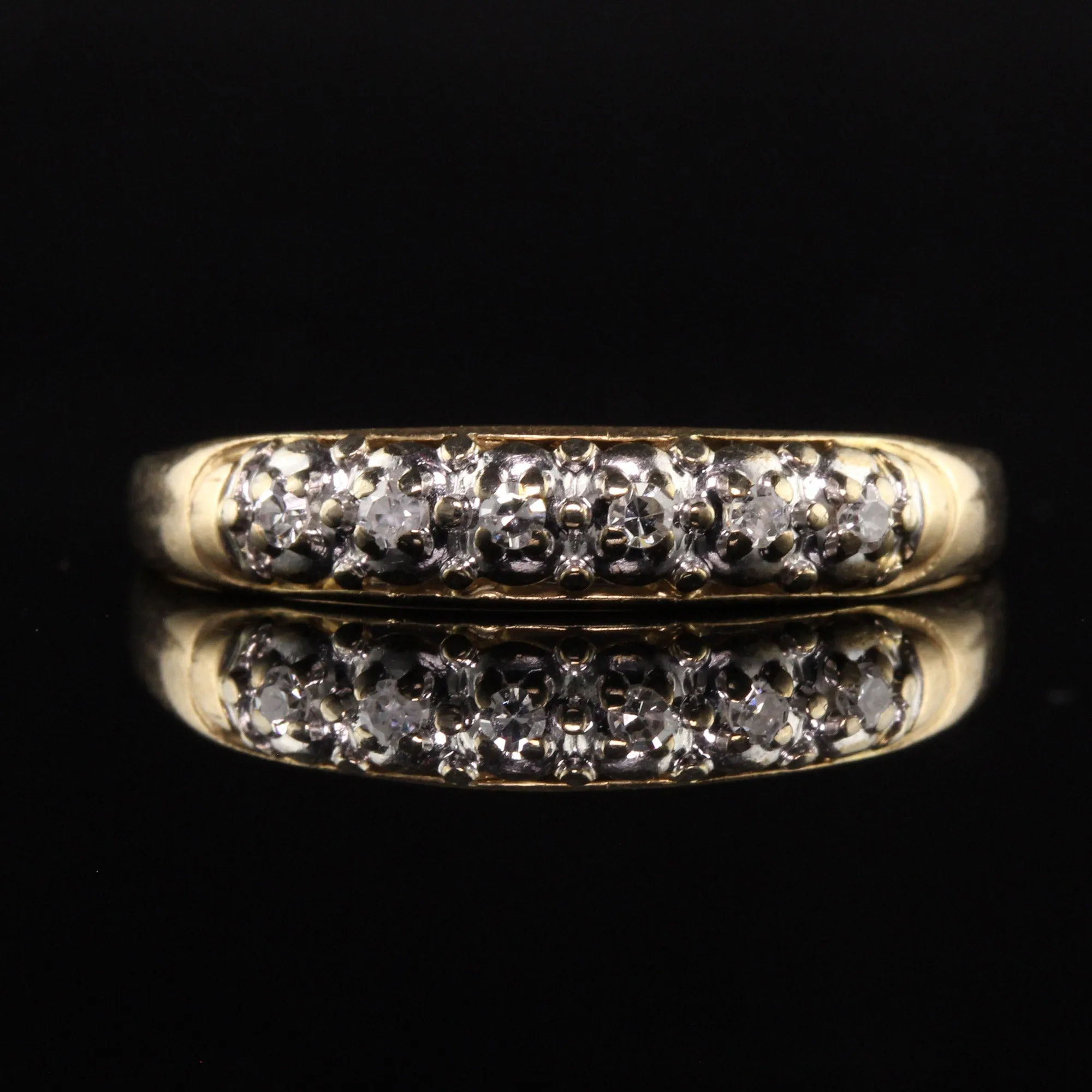 Antique Art Deco 14K Yellow and White Gold Single Cut Diamond Wedding Band