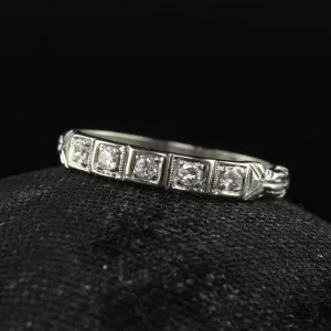 Antique Art Deco 18K White Gold Single Cut Diamond Wedding Band - Size 4 1/2