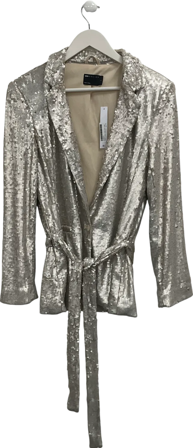 ASOS Metallic Sequin Tie Waist Blazer UK S