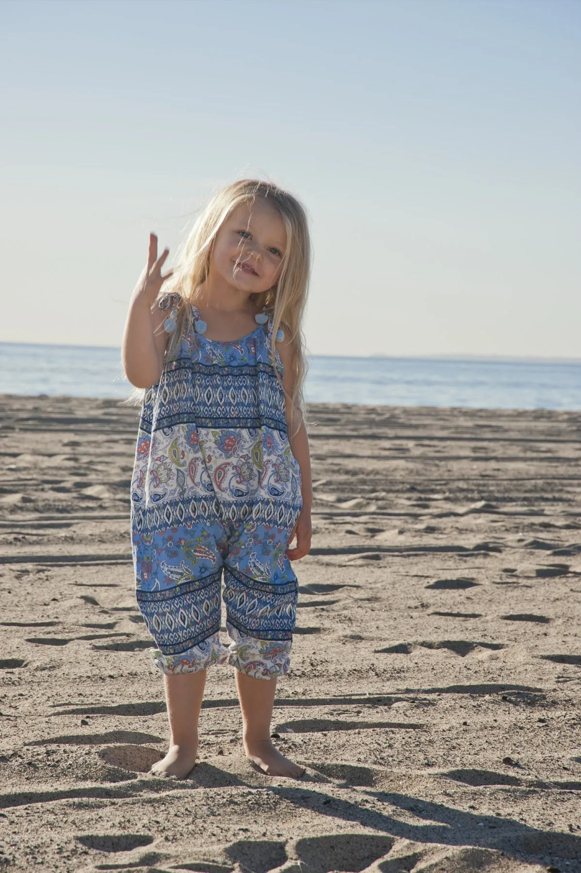 Baby & Girls Pom Pom Jumper | Blue Paisley