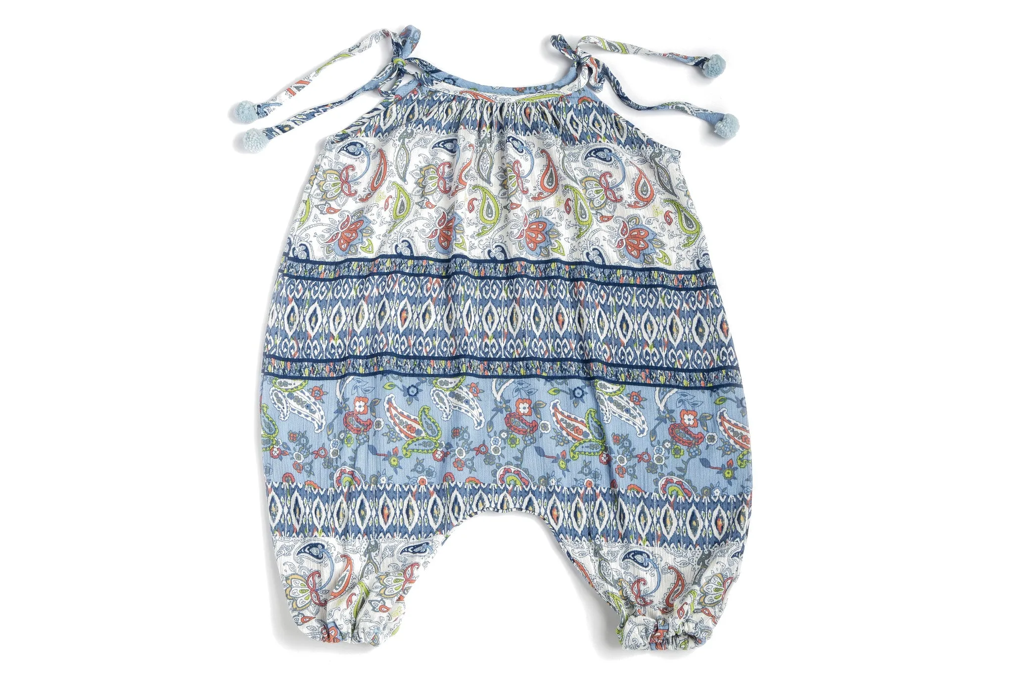 Baby & Girls Pom Pom Jumper | Blue Paisley