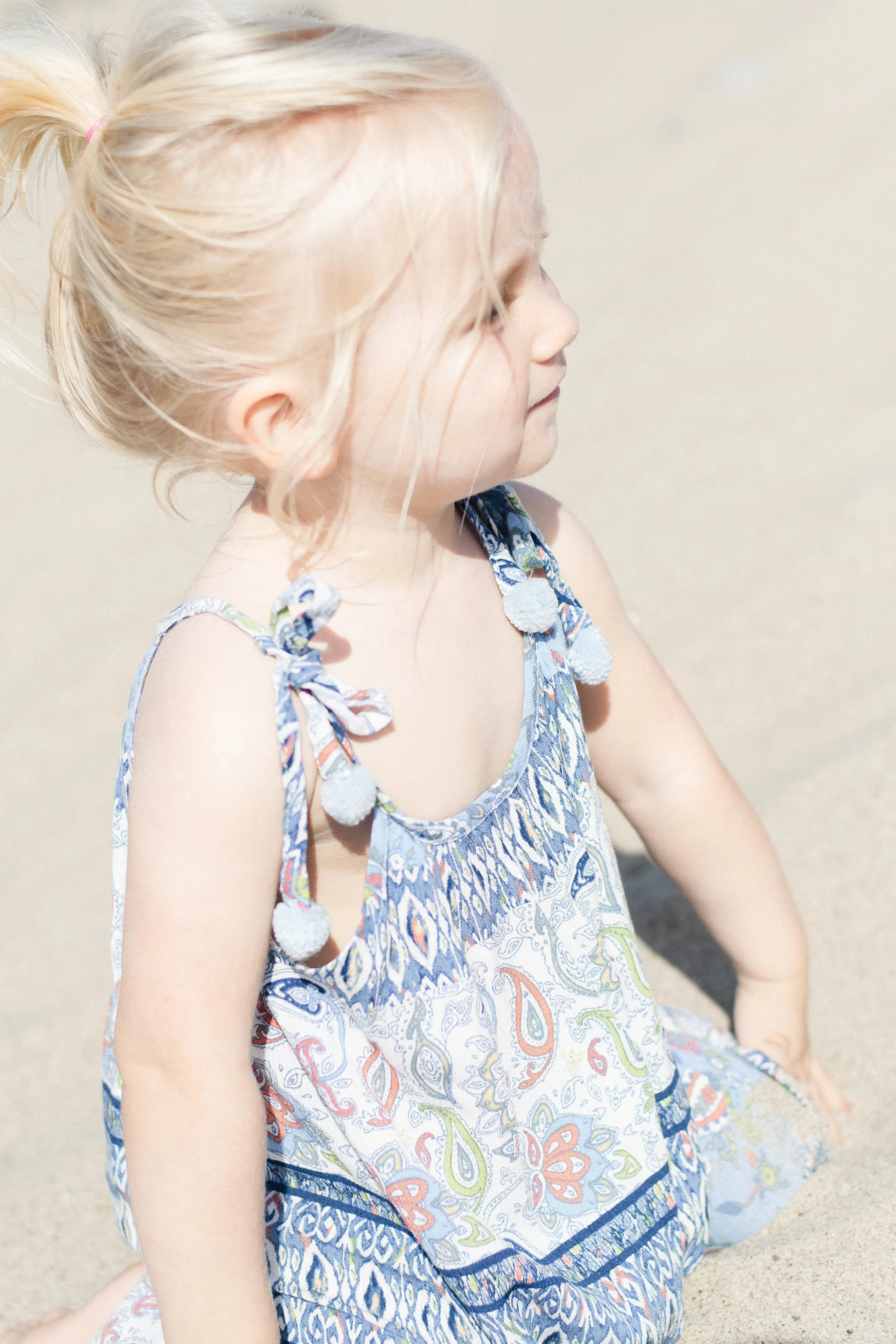 Baby & Girls Pom Pom Jumper | Blue Paisley