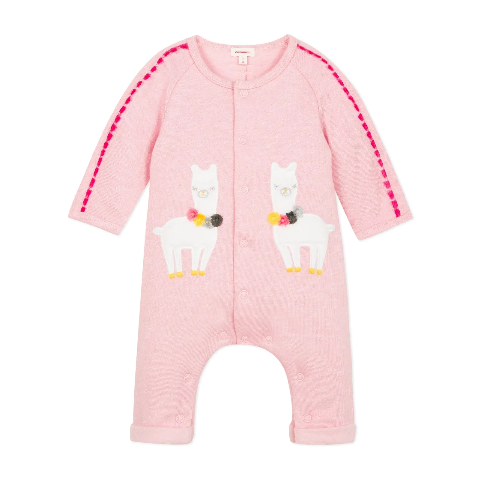 Baby Girls Fleece Jumpsuit with Velvet Llama Patches