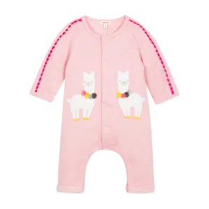 Baby Girls Fleece Jumpsuit with Velvet Llama Patches