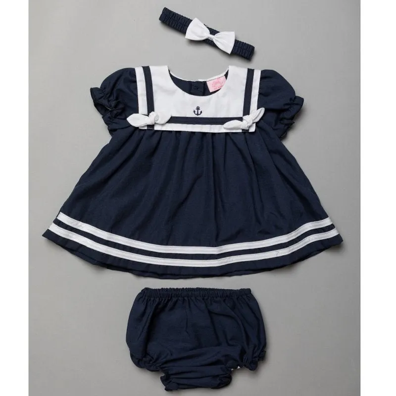 Baby Girls Sailor Dress, Pant & Headband Set (6-24 Months)-T20227B