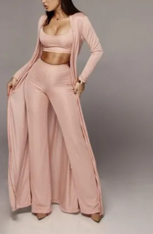 Bandage Long Sleeve Cardigan Coat Loose Wide Leg Pants