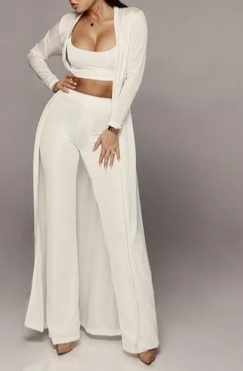 Bandage Long Sleeve Cardigan Coat Loose Wide Leg Pants