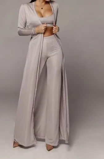 Bandage Long Sleeve Cardigan Coat Loose Wide Leg Pants