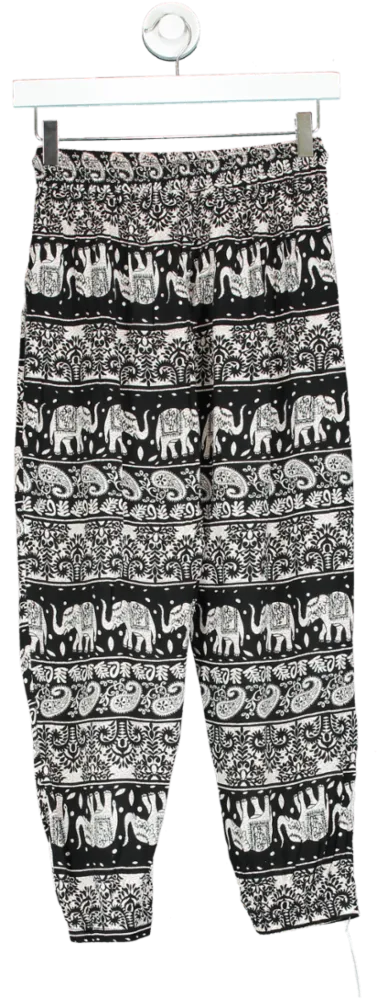 Black Elephant Print Jogger Pants