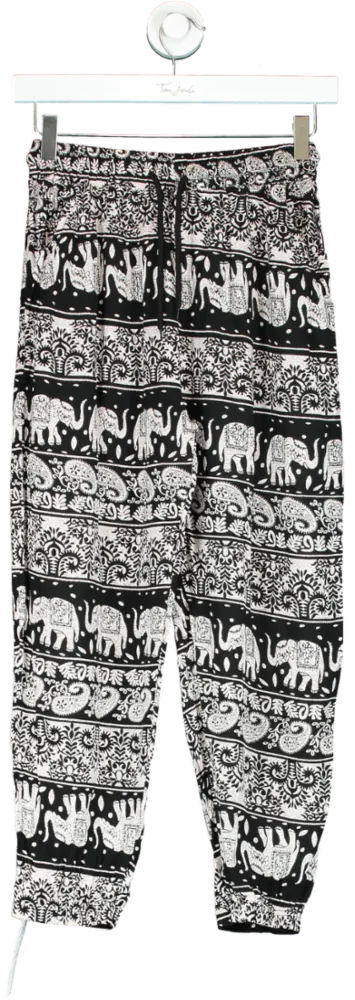 Black Elephant Print Jogger Pants