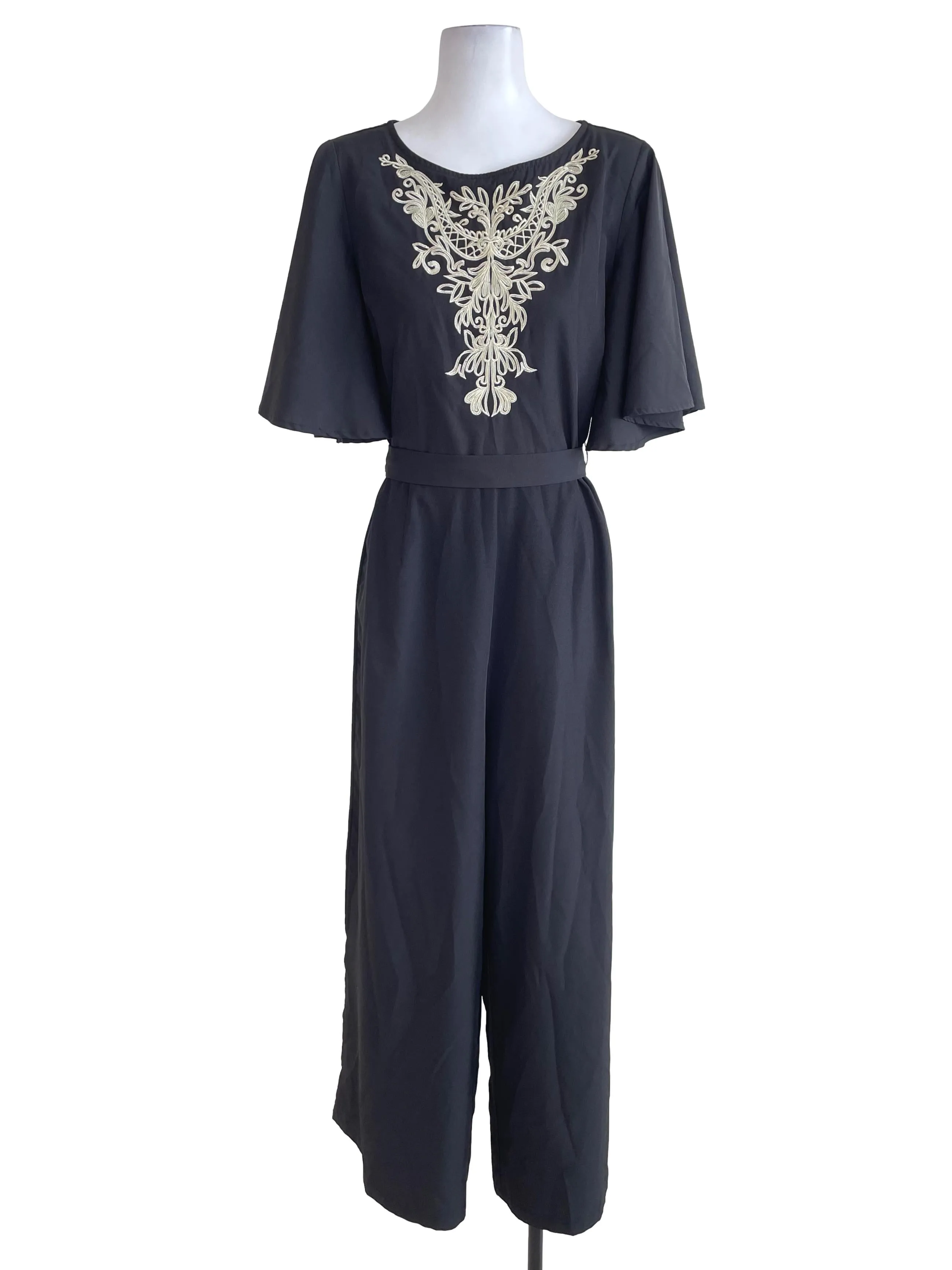 Black Embroidery Stitched Jumpsuit