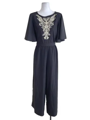 Black Embroidery Stitched Jumpsuit