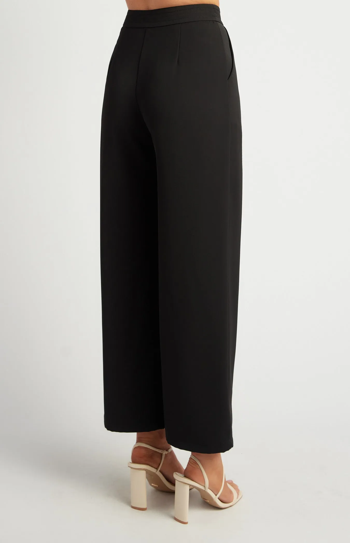 Black High Waisted Tailored Topstitch Detail Wide Leg Pants