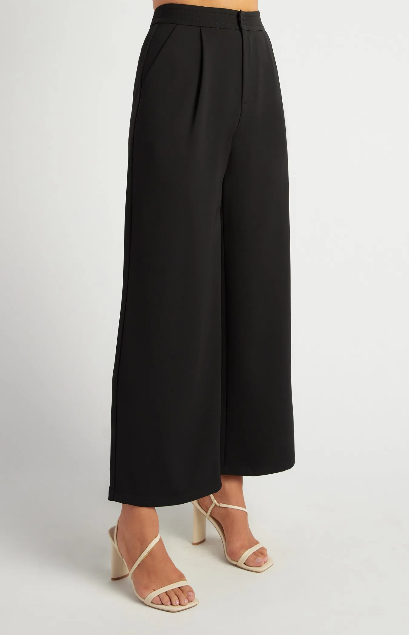 Black High Waisted Tailored Topstitch Detail Wide Leg Pants