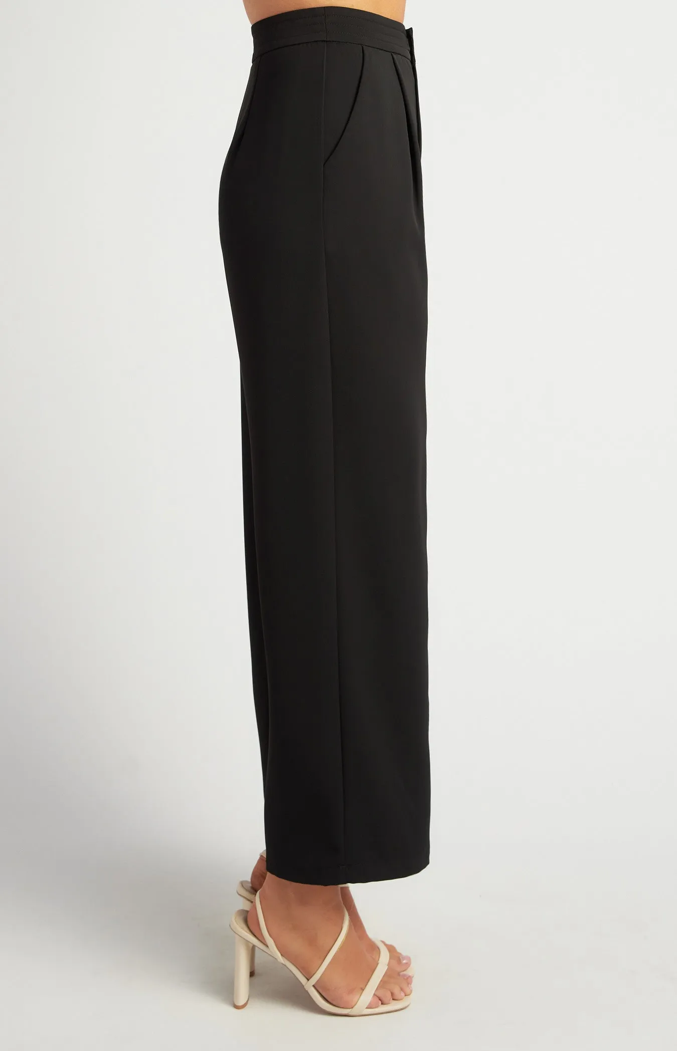 Black High Waisted Tailored Topstitch Detail Wide Leg Pants