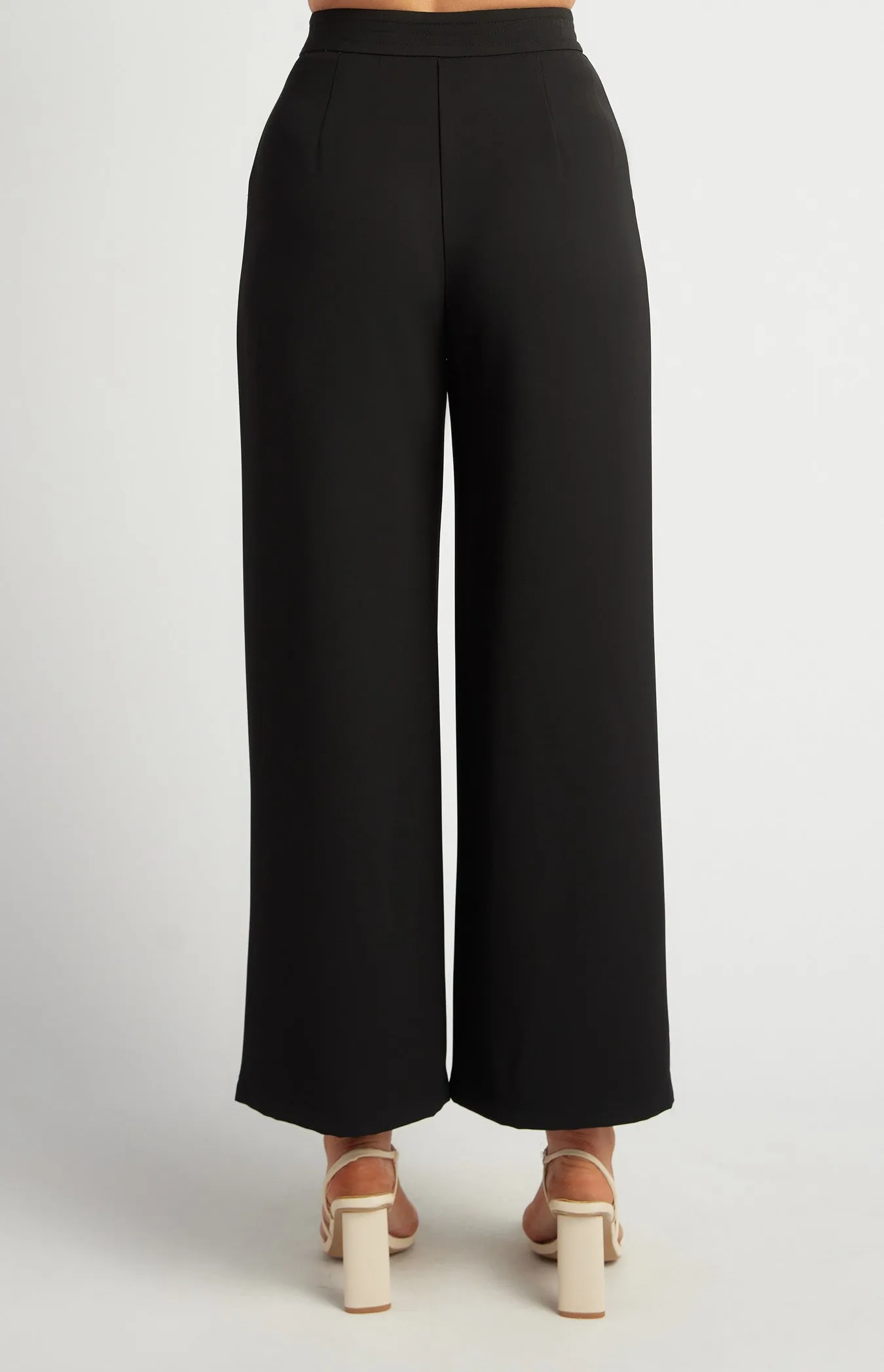 Black High Waisted Tailored Topstitch Detail Wide Leg Pants