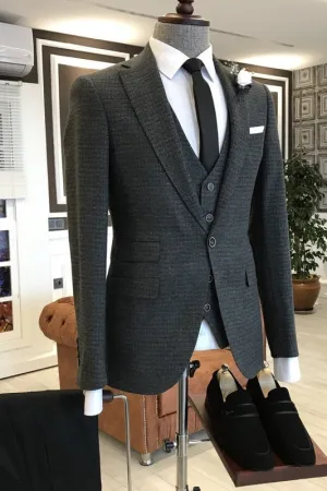 Black Notched Lapel 3 Piece Simple Business Suit