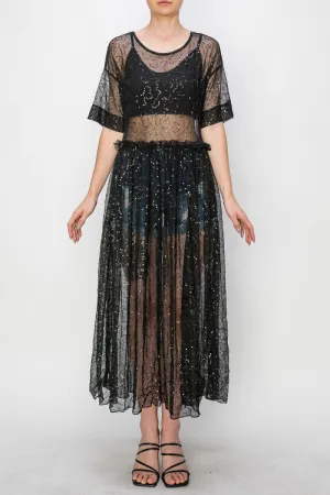 Black Sequin Sheer Dress