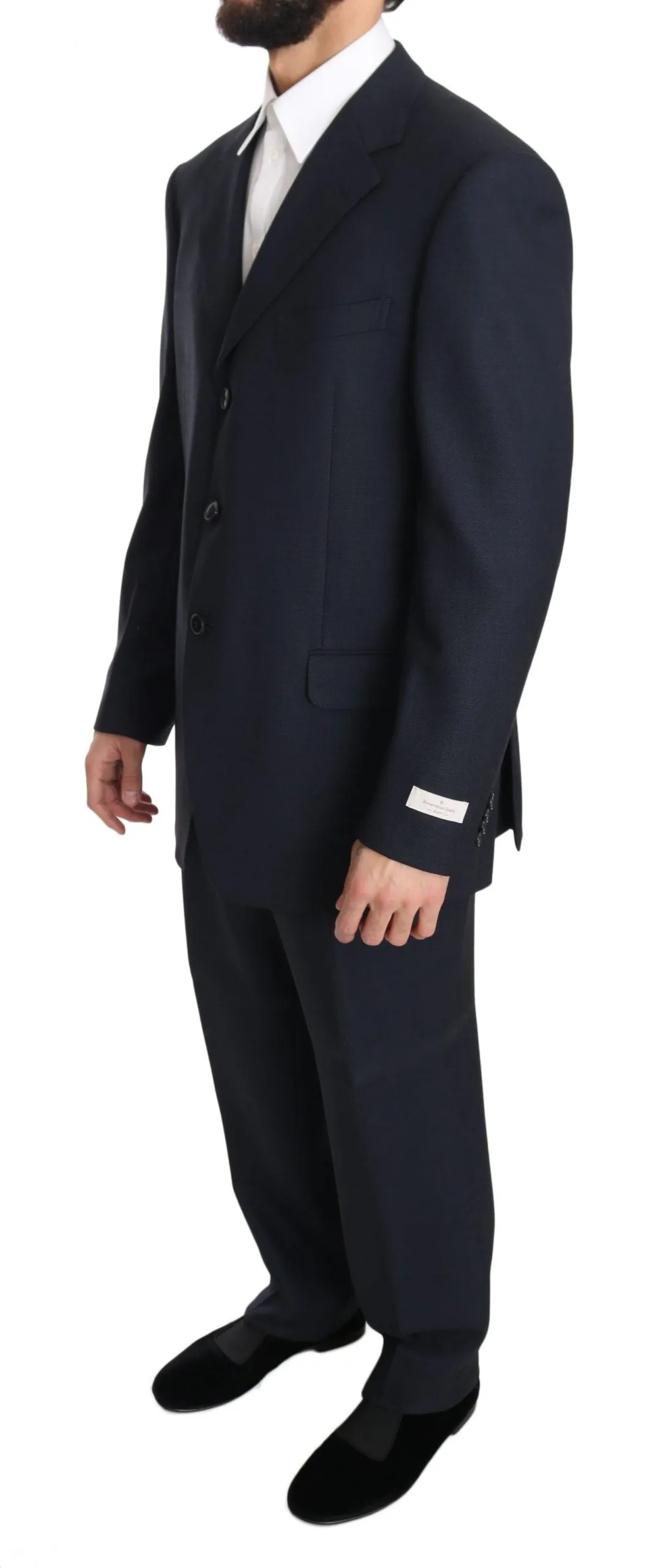 Black Solid 2 Piece 3 Button Wool Suit