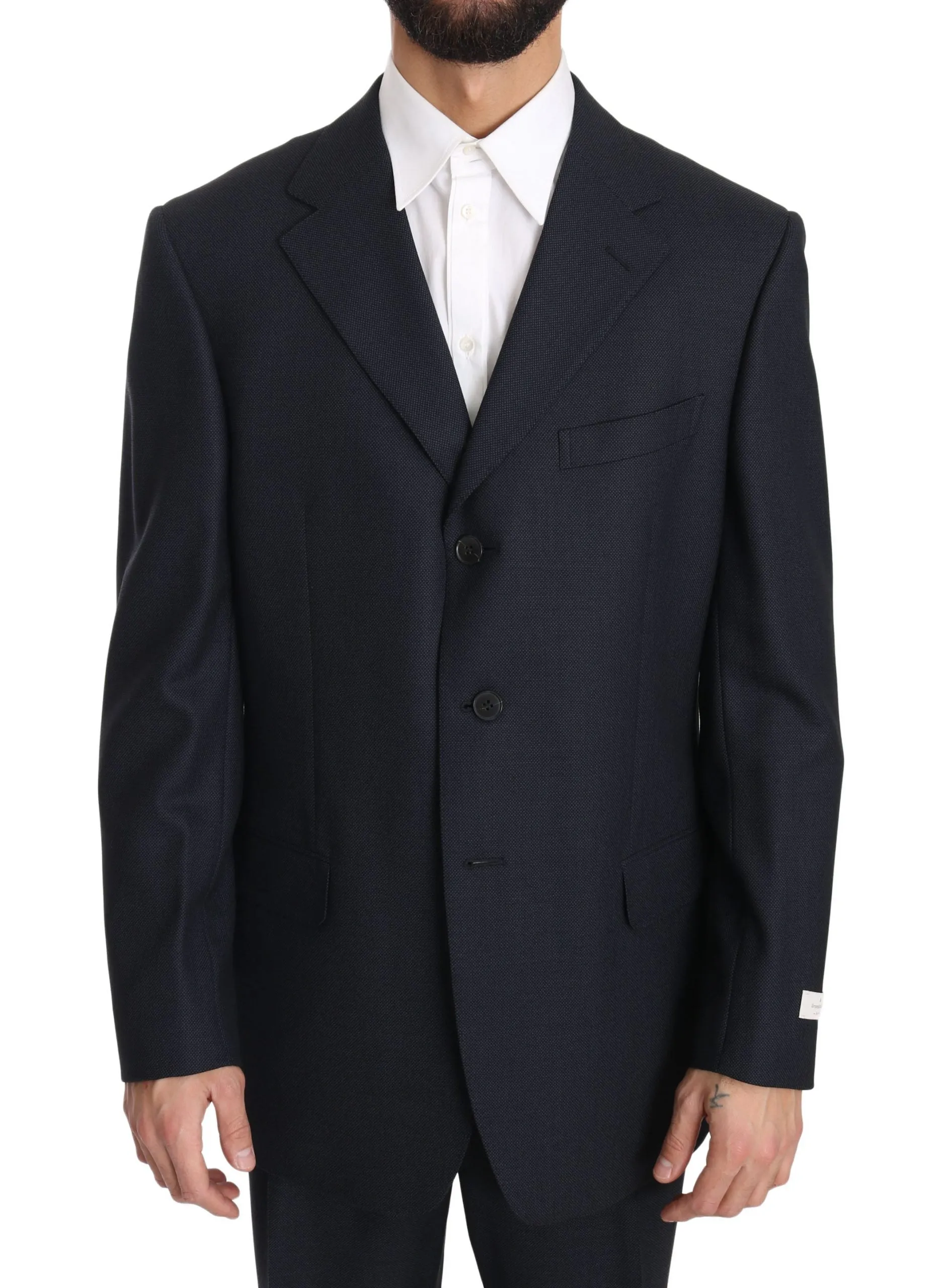Black Solid 2 Piece 3 Button Wool Suit