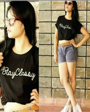 Black Stay Classy Printed T-Shirt For Women