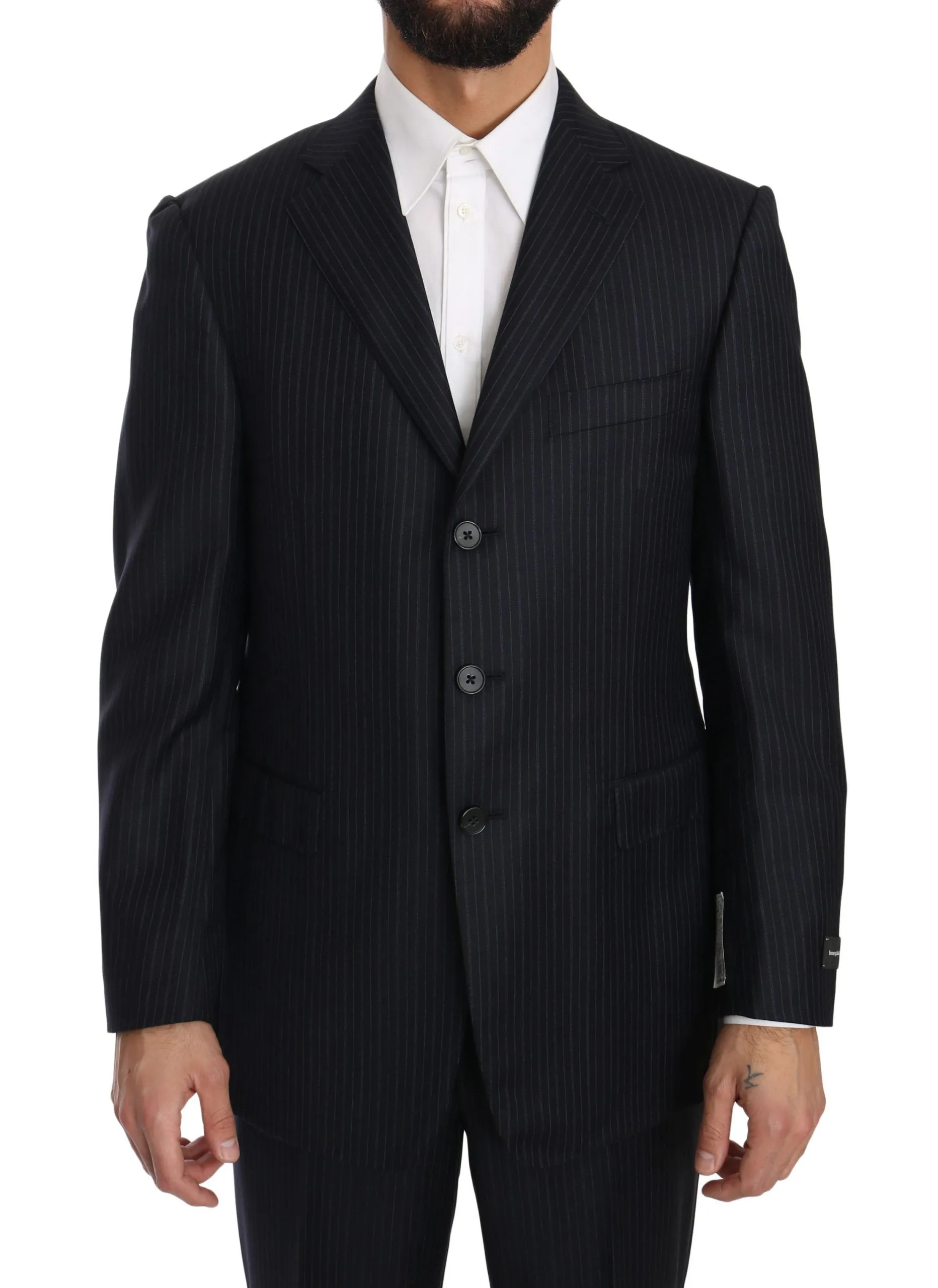 Black Stripe Two Piece 3 Button Wool Suit