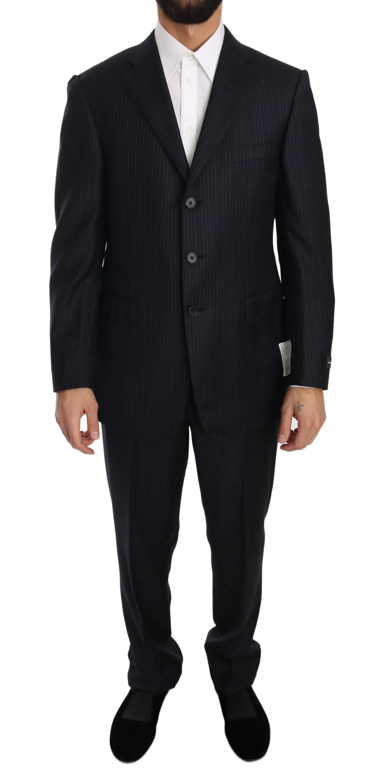 Black Stripe Two Piece 3 Button Wool Suit