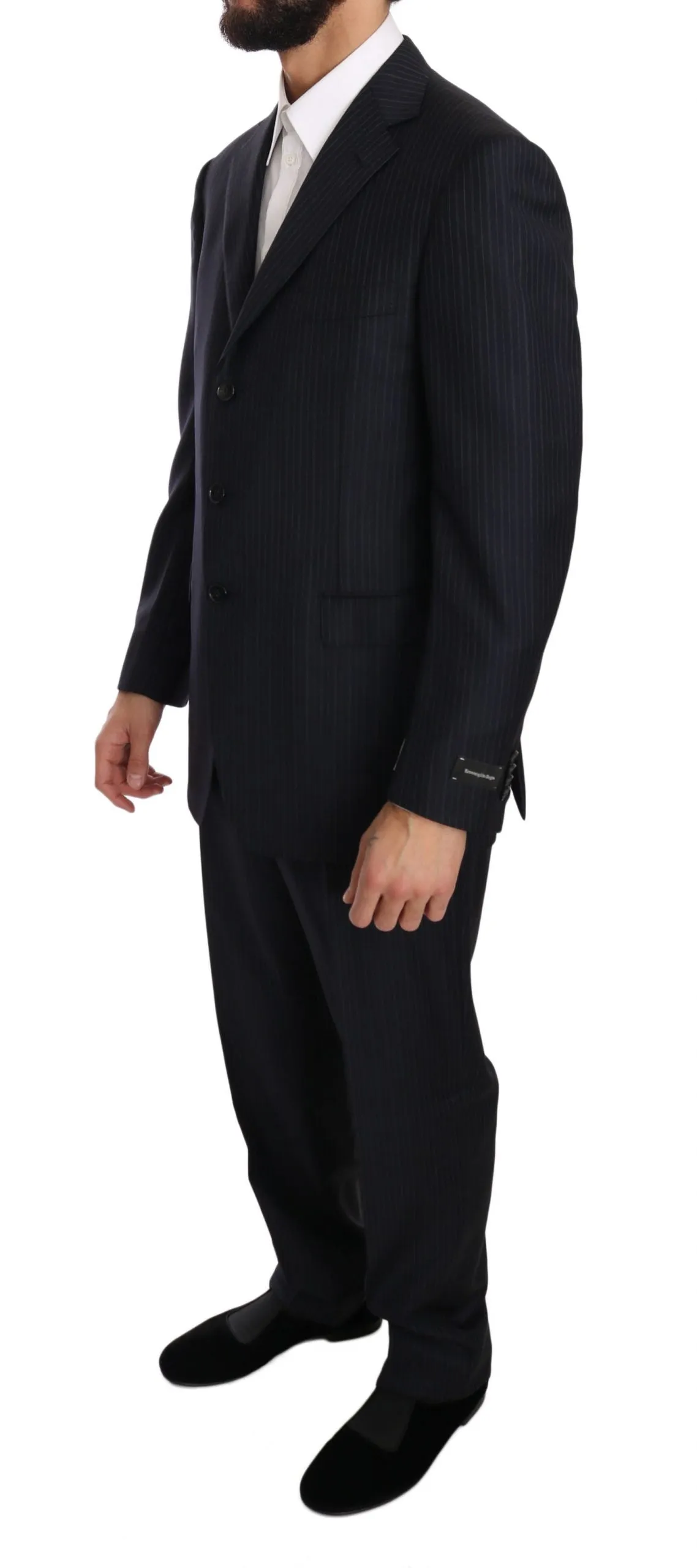 Black Stripe Two Piece 3 Button Wool Suit
