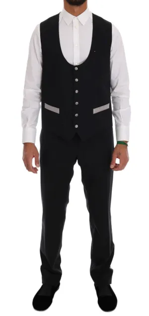 Black Wool Silk Vest Pants Set