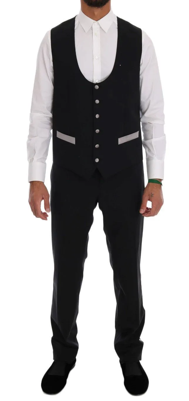 Black Wool Silk Vest Pants Set