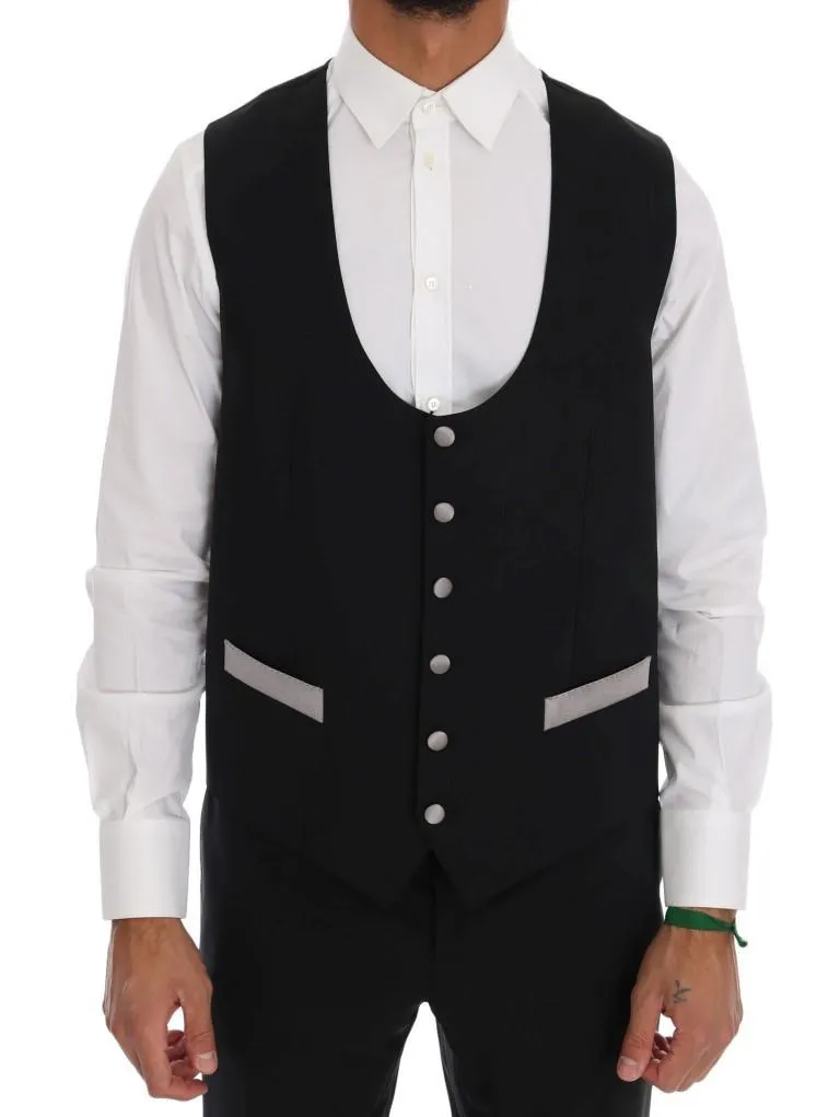 Black Wool Silk Vest Pants Set
