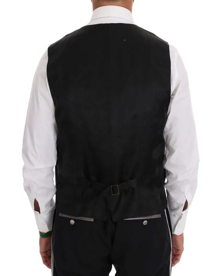 Black Wool Silk Vest Pants Set