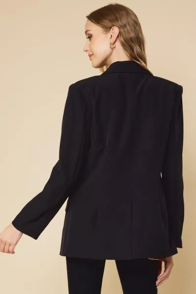 Blazer with Pockets and Leopard Lining - Black -