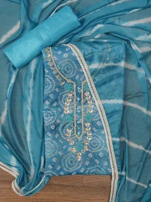Blue Bandhani Embroidered Dress Material with Leheriya Dupatta
