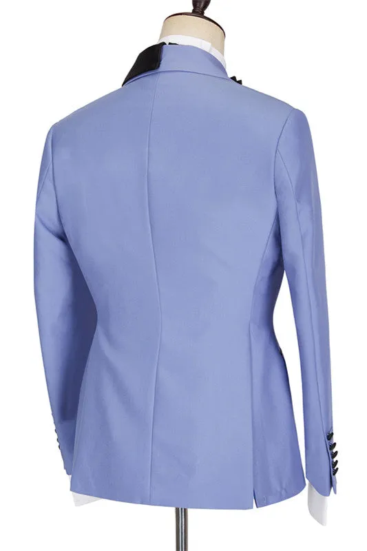 Blue Peaked Lapel Slim Fit Bespoke Men Suits