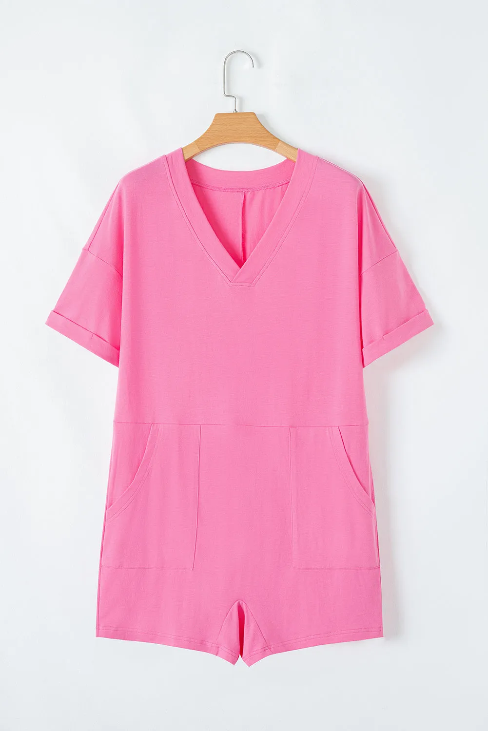 Bonbon Loose Half Sleeve V Neck Knit Romper