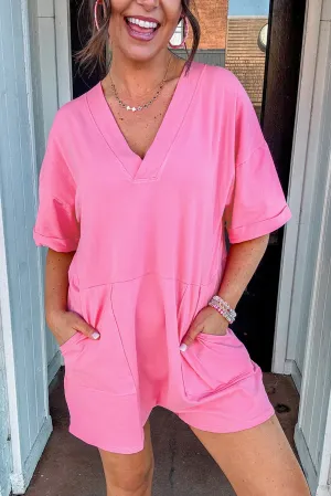 Bonbon Loose Half Sleeve V Neck Knit Romper