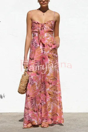 Botanical Print Strappy Resort Style Wide-leg Pants Jumpsuit