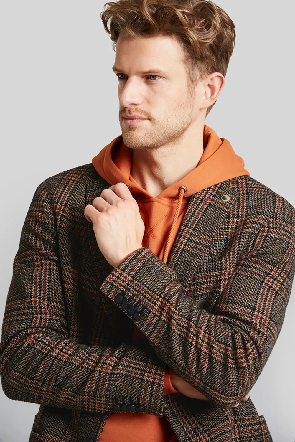 BUGATTI WOOL BLEND TWEED CHECK SLIM FIT BLAZER 49268