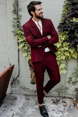 Burgundy Peaked Lapel Designer Prom Outfits