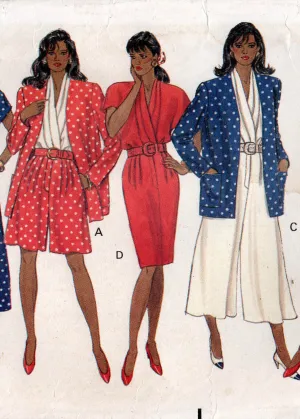 Butterick 5262 Womens Mock Wrap Colour Block Dress or Jumpsuit & Jacket 1990s Vintage Sewing Pattern Size 12 - 16 UNCUT Factory Folded