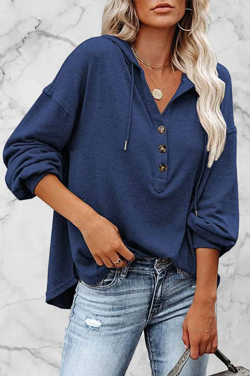 Casual Solid Frenulum V Neck Hoodies(11 Colors)