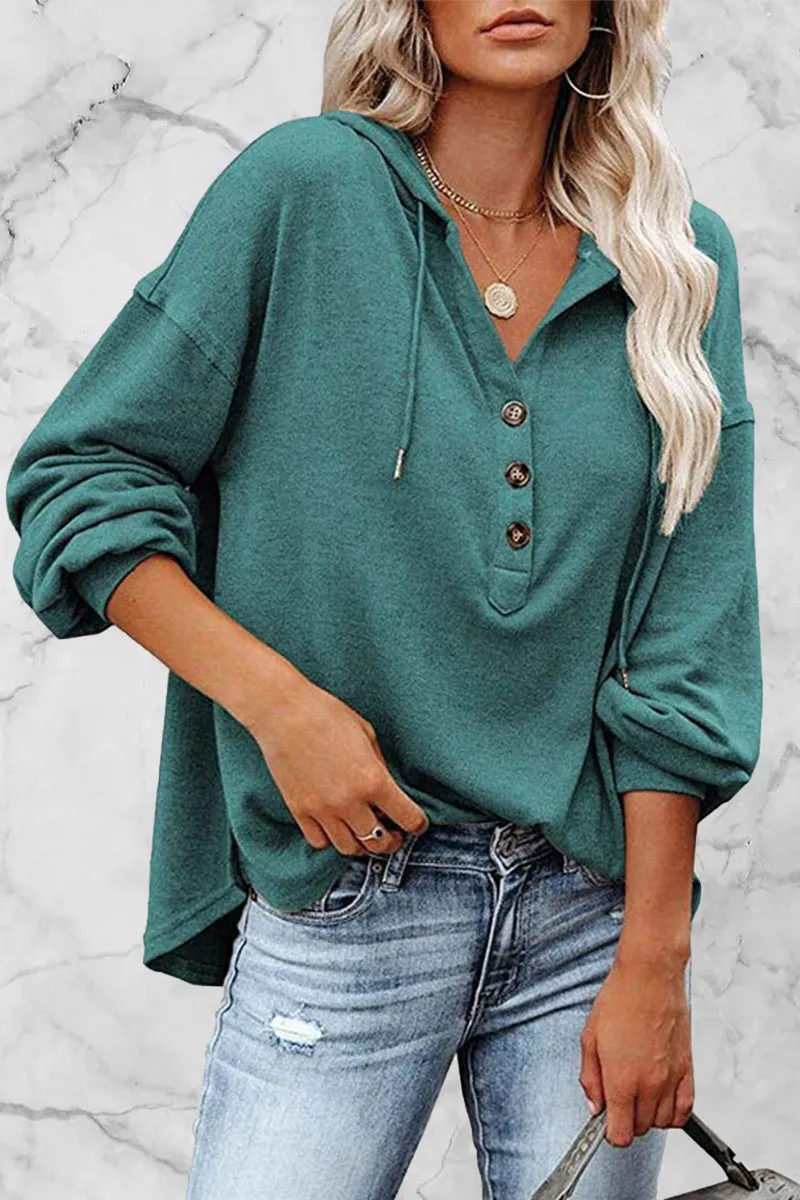Casual Solid Frenulum V Neck Hoodies(11 Colors)