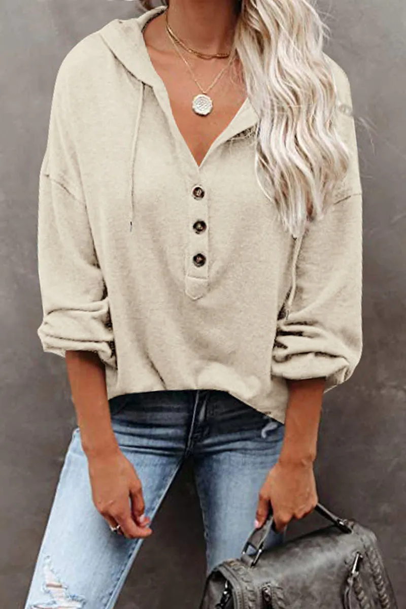 Casual Solid Frenulum V Neck Hoodies(11 Colors)
