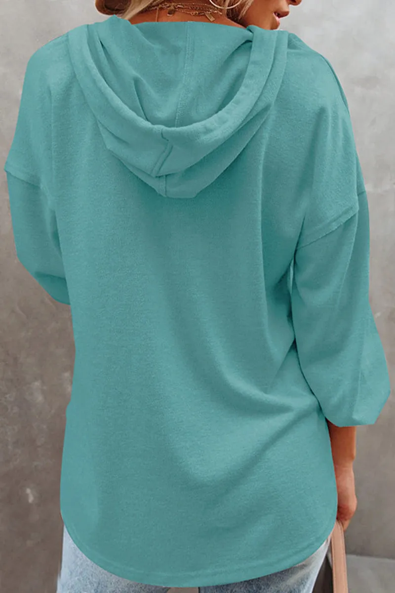 Casual Solid Frenulum V Neck Hoodies(11 Colors)