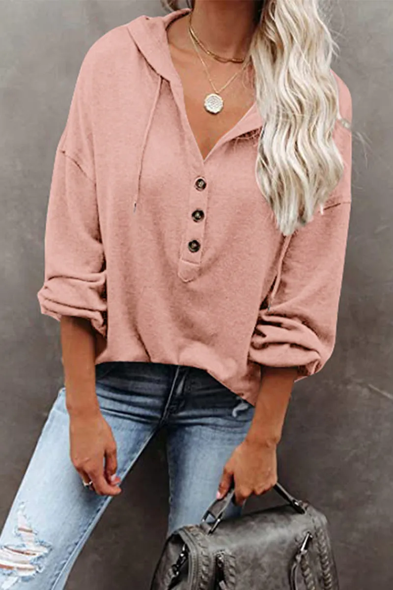 Casual Solid Frenulum V Neck Hoodies(11 Colors)