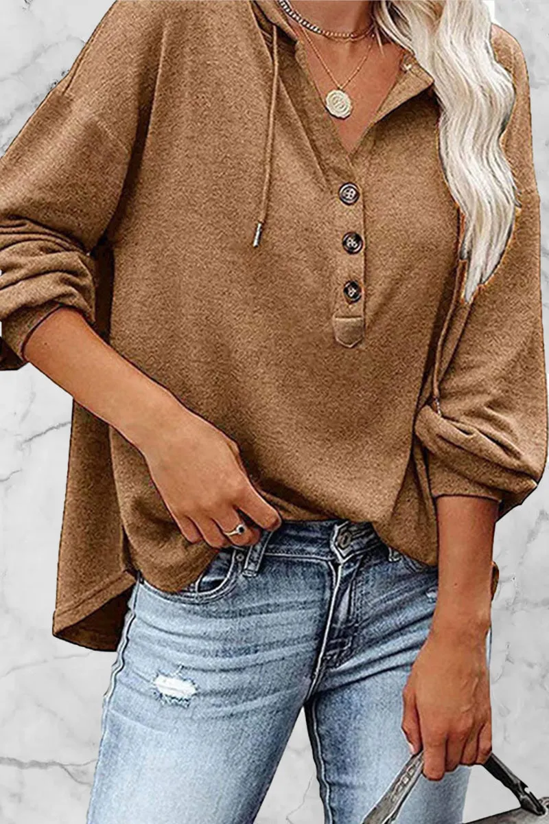 Casual Solid Frenulum V Neck Hoodies(11 Colors)